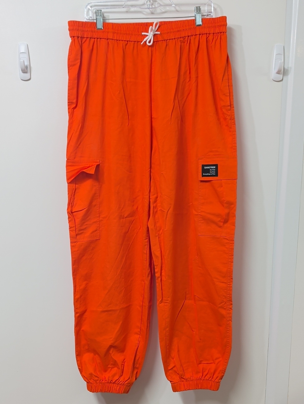 NWOT Sangtree Bright Orange Drawstring Cargo Jogger Pants